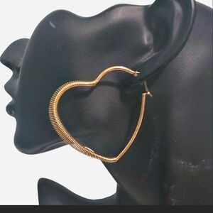 Stainless Steel Gold Heart-Shaped Hoop Earrings